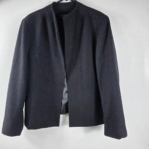 Jones Ny Signature Women's XL Wool  Black Textured Collarless Jacket Blazer 90s